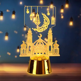 Hying Ramadan Lanterns Decoration 5.4" Height Castle Moon Lamp Eid Mubarak Flameless Candle Lanterns Eid-ul-fitr Golden Lamp for Home Tabletop Ramadan Decor