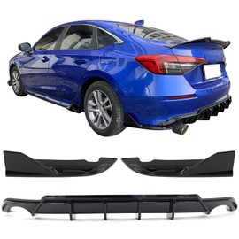 IKON MOTORSPRTS, Rear Bumper Lip Diffuser & Aprons Compatible with 2022-2026 Honda Civic 4-Door Sedan, PP Polypropylene Gloss Black FE-C Style Rear Side Corner Valance Canard Spats Add-On Guard