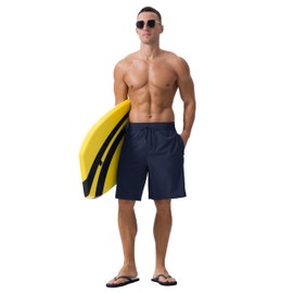 TACVASEN Swimming Trunks with Multiple Zipper Pockets for Men Quick Dry Surfing Trunks with Compression Lining Bathing Trunks Diving Shorts Navy 34