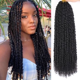 Samtress 22 Inch Passion Twist Crochet Hair 8 Packs Natural Black Pre Looped Corchet Braids for Women Bomb Pre Twisted Water Wave Crochet Braids Curly Bohemian Synthetic Braiding Hair Extensions (#1B)