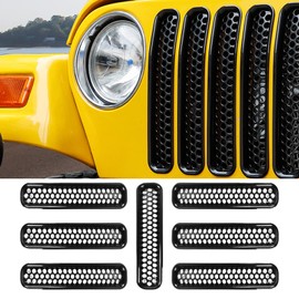 RT-TCZ Black Honeycomb Mesh Front Grill Inserts Kit for 1997-2006 Jeep Wrangler TJ & Unlimited - (7PCS)