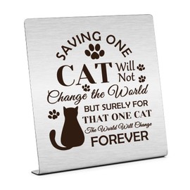 Cat Lover Gifts for Women Men Inspirational Desk Sign Gifts for Cat Lovers Cat Themed Gifts for Family Plaque Sign Desk Decor for Pet Lovers Graduation Gifts Christmas Birthday Gifts for Friends