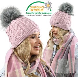 Alur Women's Beanie Winter Hat Knitted Hat with Bobble - Warm Elastic Elegant Winter Hat Eko Bobble Hat - Soft Yarn Stylish Universal Warm, Pink (pink 2)