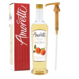 Amoretti - Premium Apricot Syrup, 94 Servings Per Bottle (750 ml), with Pump for Flavoring Coffees, Cocktails, and other Beverages, Gluten Free, GMO/GEO Free, Preservative Free