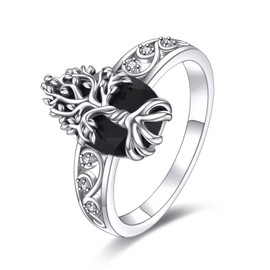 YFN Tree of Life Ring Sterling Silver Black Tourmaline Ring Crystal Healing Jewellery Spiritual Protection Gifts for Women Girls (8)
