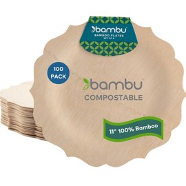 Bambu Pack of 100-11 Inch Disposable Bamboo Plates Fancy, Biodegradable Eco Friendly Products, Bamboo Disposable Plates for Party, Weddings, and Events, Great For Any Occasion - Bulk Case