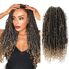 NISEYO Goddess Passion Twist Crochet Hair with Curly Ends 18 Inch, 8 Packs Boho Style Crochet Passion Twist Hair Pre looped, Long Pre-twisted Boho Braids (T27,Ombre Honey Blonde)