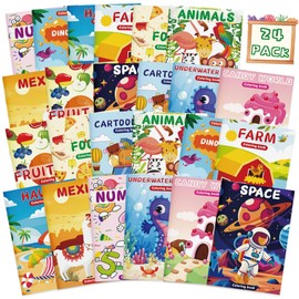 Xustanina 24 Pack Children's Coloring Books, Birthday Party Supplies, Includes Sea Creatures, Farm Animals, Watermelon Fruit, Hawaii, Numbers, Desserts.