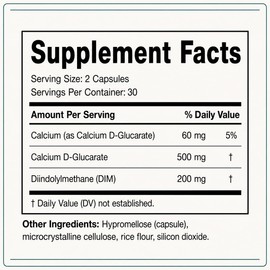 DIM Supplement 200 mg with Calcium D-Glucarate, 60 Vegetarian Capsules