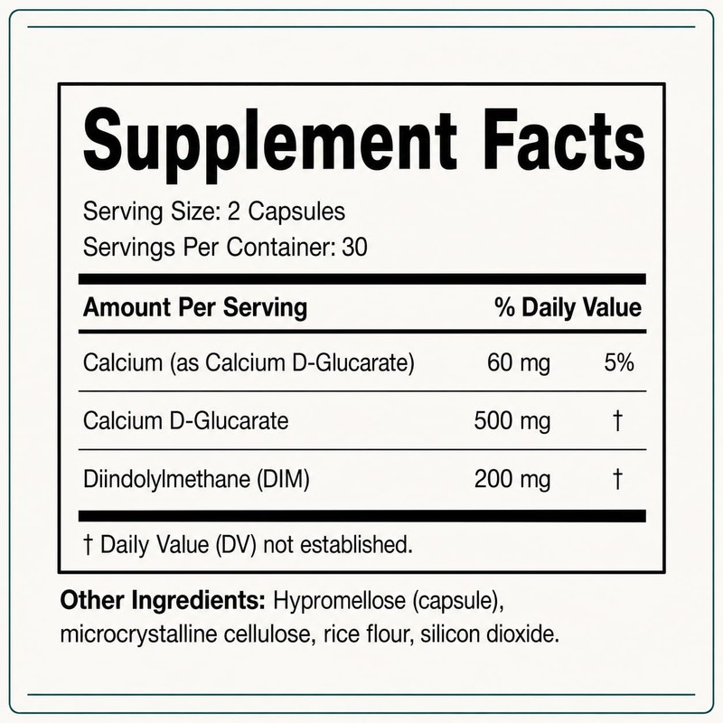 DIM Supplement 200 mg with Calcium D-Glucarate, 60 Vegetarian Capsules