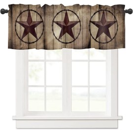 2 Pack Western Stars Curtains Valance for Kitchen Windows,Texas Stars Farm Barn Short Curtains & Drapes Rod Pocket,Set of 2 Rustic Wooden Valance for Living Room Curtain Over Sink 54x18in,2Panel