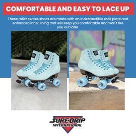 Sure-Grip Boardwalk Unisex Outdoor Roller Skates Material of Leather, Rubber, Suede & Aluminum Trucks | Comfortable, Extra Long Laces - Suitable for Beginners (Sea Breeze, Mens 6 / Womens 7)