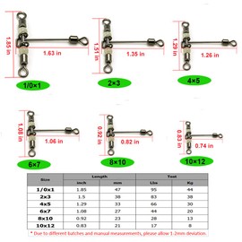 20 Pcs Three 3 Way Cross-line Fishing Swivels Lumious T-Shape Triple Barrel Rolling Swivel Pearl Beads Fishing Tackle Connector Accessories (8x10#-28Lbs-20pcs)