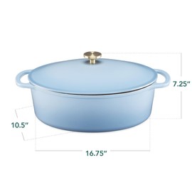 Best Choice Products Oval 7.5 Quart Enamel Cast-Iron Dutch Oven, Heavy-Duty Pre-Seasoned for Baking, Cooking w/Side Handles – Cornflower Blue