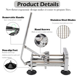 French Fry Cutter,Stainless Steel Potato Slicer,Professional Heavy Duty Potato Cutter,with 1/2-inch and 3/8-inch Blades for Potatoes,Carrots,Cucumbers,Onions