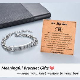 Shuxin Birthday Gifts for Son from Mum, Stainless Steel Cuban Link Bracelet Gifts for Teenage Boys, Christmas Graduation Presents for Son, Xmas Stocking Fillers