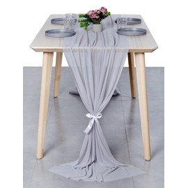 MDS 12 Pack 14ft Chiffon Table Runner 29 x 170 Inches Sheer Wedding Runner Romantic Rustic Table Runner for Wedding Decorations, Birthday Parties, Bridal Shower Party Arch Decor - Cool Gray