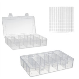 Rumhut 2 Pack Plastic Diamond Painting Storage 15 Grids Adjustable Compartment Small Storage Boxes with 4 PCS Color Chip