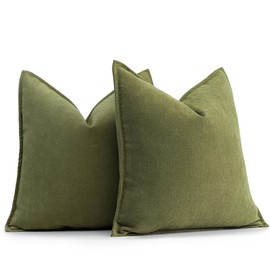 ZWJD Olive Green Pillow Covers 20x20 Set of 2 Chenille Throw Pillow Covers with Elegant Design Soft and Luxurious Decorative Pillows for Couch, Bed, and Home Decor