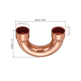MECCANIXITY U Shape Elbow 180 Degree Copper Pipe Fitting Sweat Welding Solder Connection 12.7mm or 1/2" ID for HVAC, Air Condition Refrigeration System Pack of 5