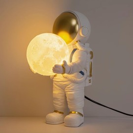 Meefad Astronaut Table Lamp Cute Space Lamp Spaceman Bedside Lamp 3D Moon Nightstand Lamp Kids Night Light for Bedroom