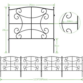 Neutype Garden Fence Small Fence Panels Outdoor Fence for Dogs Decorative Fence Panels Garden Border Fence Metal Trellis Panels 6 Pieces Black Rabbit Fence 25" W x 24" H