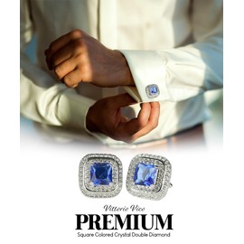 Vittorio Vico Square Colored Crystal Double Diamond Set Cuff Links (Royal/Silver, CL-7507)