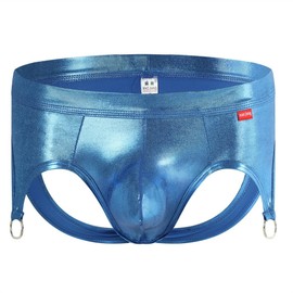 Golirsteca - Ropa interior para hombre, diseño de discoteca, brillante, con anillo de metal, sexy, de talle bajo, Azul, Small