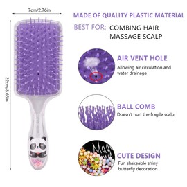 Paddle Detangle Hair Brush Kids Cartoon Sequin Gas Bag Head Scalp Massage Comb for Straight Long Thick Curly Natural Hair (Purple)