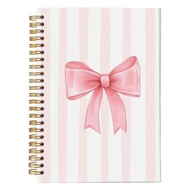 bitCNY Coquette Pink Bow Striped Spiral Notebook - Preppy Aesthetic Notebook Journal for Women, Coquette Girly Office Supplies, Preppy Bow Notebooks for Note Taking, 5.5x8.3 Inch