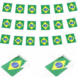 2 Packs Brazil Flag Banner String - Brazilian Small Mini Bunting Banner for Indoor & Outdoor Decorations (60 feet long&60 flags)