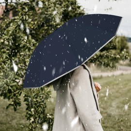 Pioggistar Windproof Umbrella for Men and Women, Inverted Umbrellas 10 Ribs, Wooden Handle Umbrella, Automatic Open and Close, Compact, Diameter 105 cm, darkblue