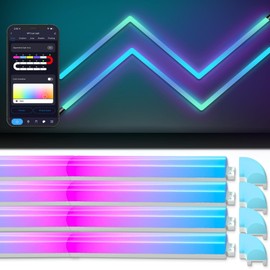 LPMYLMC Smart LED Wall Lights 8Pcs, RGB-IC Glide Wall Lights with Music Sync and Dynamic Scenes, Work with Alexa and Google Assistant for Home Decor, Gaming