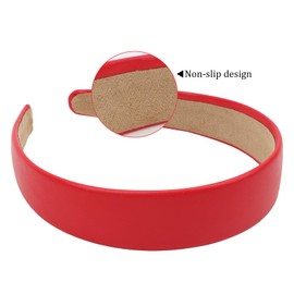 AMCAMI Red Headband 1.18 Inch PU Leather Headband Plain Solid Head Band Wide Thick Headbands Non-slip Hair Accessories for Women Girls