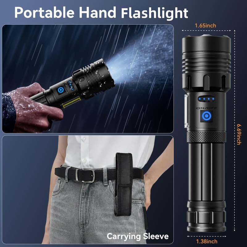 Wohingo Flashlight Rechargeable 2000 High Lumens IPX6 Waterproof Super Bright