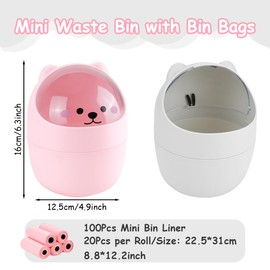IBEQUEM Mini Table Rubbish Bin with Lid, Cute Cartoon Table Rubbish Bin, Portable Removable Table Waste Bin with 5 Rolls of Rubbish Bags for Offices, Children's Room, Dressing Table, Living Room