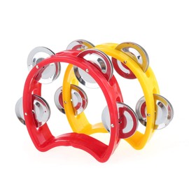 Musiclily Plastic 6 inch Handheld Tambourine Jingles Percussion Musical Instrument, Red/Yellow (Pack of 20)