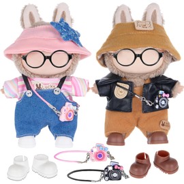 dollbie - Juego de 2 juegos de ropa de muñeca Kawaii para muñecas de felpa de 17 cm, juego de ropa de muñeca de repuesto con sombreros y accesorios, se adapta a mini muñecas de 6.7 pulgadas (sin