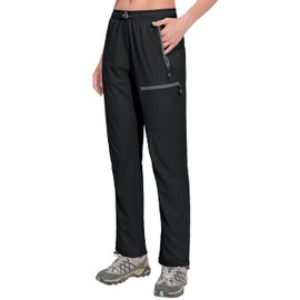 Mapamyumco Women’s Hiking Pants Lightweight Quick Dry, Stretch Cargo Pants for Travel, Zipper Pockets Elastic Waist Black XL