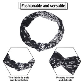 Apricitie Hair Bands Women's Wide Elastic Boho Headband Criss Cross Paisley Print Hair Band Yoga Sports Headbands (6, Multi-Colour)