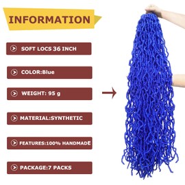 Blue Soft Locs 36 Inch Blue Faux Locs Crochet Hair for Black Women New Locs Crochet Curly Braiding Hair Extension (36 Inch, Blue)