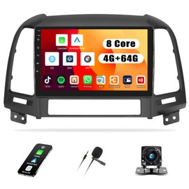 [4+64G] 8-Core Android 13 Car Stereo for Hyundai Santa Fe 2006-2012 with Wireless Carplay&Android Auto,9 Inch Car Radio with Mirror Link Bluetooth FM/RDS WiFi GPS SWC Dual USB+AHD Backup Camera