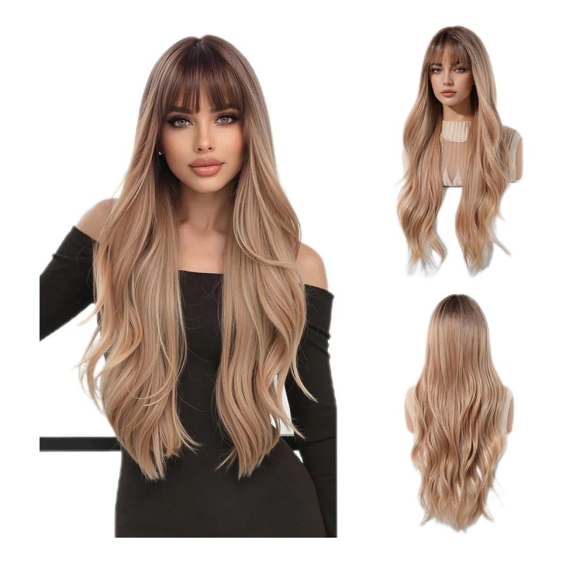 Pelucas De Mujer Dama Larga Y Ondulada Rubio Cabello Natural