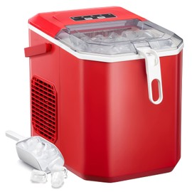 Antarctic Star Countertop Ice Maker Portable Ice Machine with Handle,Self-Cleaning Ice Makers, 26Lbs/24H, 9 Ice Cubes Ready in 6 Mins, S/L ice, for Home Kitchen Bar Party (Red)