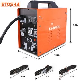 ETOSHA MIG Welder 160A Portable Welding Machine, Flux Core Wire Gasless Automatic Wire Feeding Welders, 110V AC Wire Feed Welder with Welding Gun, Grounding Clamp, Input Power Adapter Cable and Brush