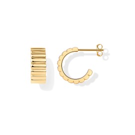 PAVOI 14K Yellow Gold Plated Statement Ridges Ribbed Hoop Earrings for Women | Chunky Croissant Huggie Hoops