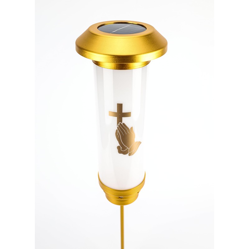 OURMEMO White Solar Praying Hands Cross Grave Stake Light -