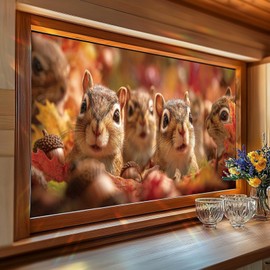 SHENGYUMY Autumn Squirrel Window Film 17.7 x 39.3 Inch Static Cling Fall Leaves Acorns Privacy Window Sticker No Glue Cute Animal Decorative Film for Kids Room Kitchen Bathroom Glass