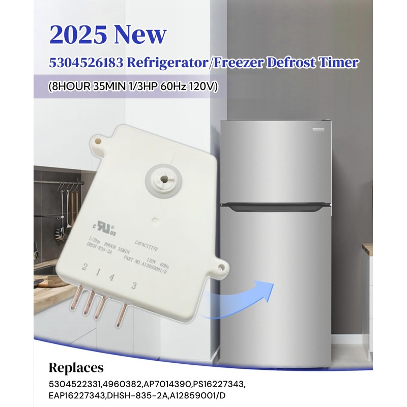 5304526183 Refrigerator Defrost Timer Compatible with Frigidaire White Westinghouse,Replaces 5304522331,4960382,AP7014390,PS16227343,EAP16227343