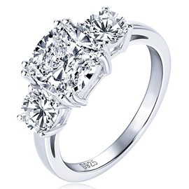 EONFUN 3 Stone Moissanite Engagement Rings for Women 3.5CTTW D Color Cushion Cut 925 Sterling Silver Wedding Ring Gift for Wife (Size 9.5)